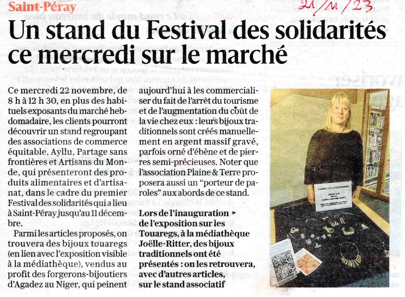 Partage sans Frontières participera au prochain festival Festisol à Saint-Péray en novembre 2023