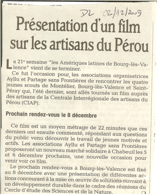 article de presse de la semaine amérique latine de Bourg les Valence 2007