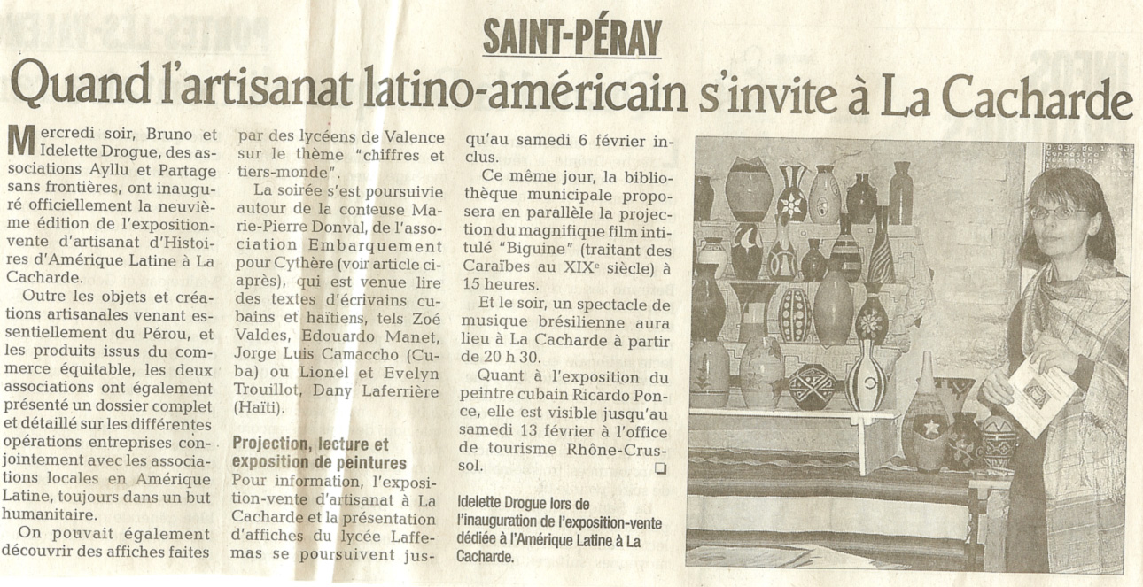 8 eme édition semaine "Histoires d'Amérique latine" de Saint-Péray en ardèche avec l'association Ayllu et Partage sans Frontières - la presse - article 08