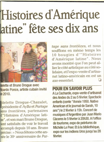 10 eme édition semaine "Histoires d'Amérique latine" de Saint-Péray en ardèche avec l'association Ayllu et Partage sans Frontières - la presse - article 08